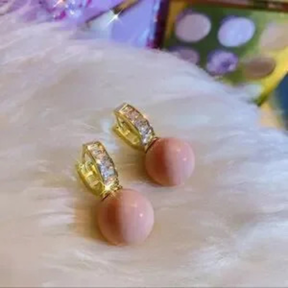 New Pink Pearl Bling Sparkle?Shiny Earrings